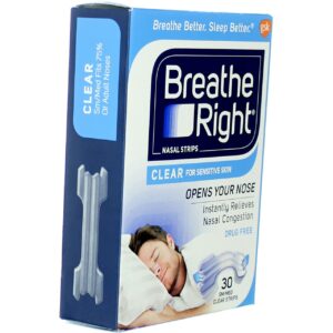 Breathe Right Nasal Strips - Clear - For Sensitive Skin - Sm / Med Clear Strips - 30 Count Strips Per Box - Pack Of 3 (Copy)