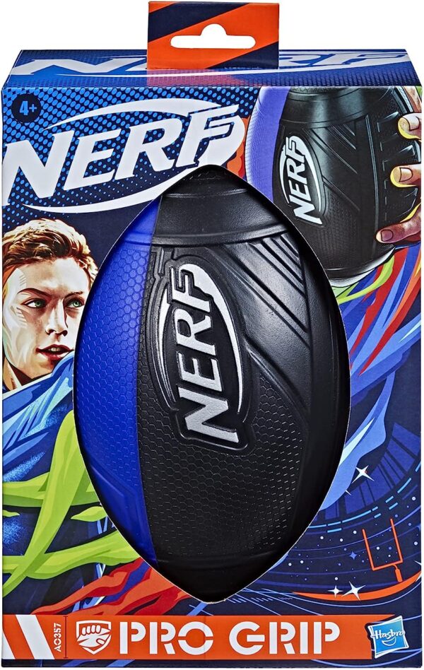 NERF Pro Grip Football, Blue, Classic Foam Ball, Easy to Catch & Throw, Balls for Kids, Kids Sports Toys