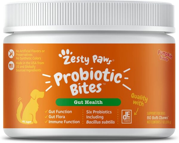 Zesty Paws Probiotics for Dogs - Digestive Enzymes for Gut Flora, Digestive Health, Diarrhea & Bowel Support - Clinically Studied DE111 - Dog Supplement Soft Chew for Pet Immune System - Pumpkin