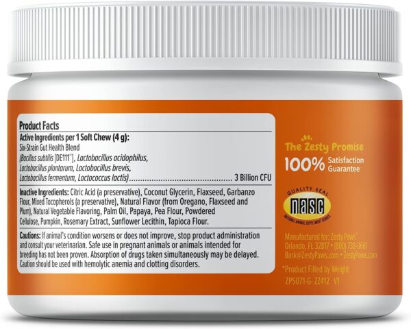 Zesty Paws Probiotics for Dogs - Digestive Enzymes for Gut Flora, Digestive Health, Diarrhea & Bowel Support - Clinically Studied DE111 - Dog Supplement Soft Chew for Pet Immune System - Pumpkin