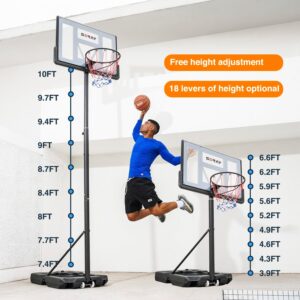 Seray Basketball Hoop with 3.8-10 Foot Height Adjustable for Kids/Adults, Portable Basketball Hoop Outdoor with 44 Inch Backboard and 2 Wheels for Outdoor/Indoor Sports